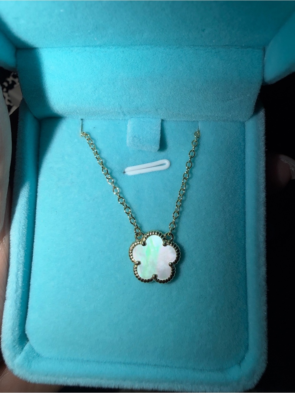 Gold Clover Mother-of-Pearl Pendant Necklace - White